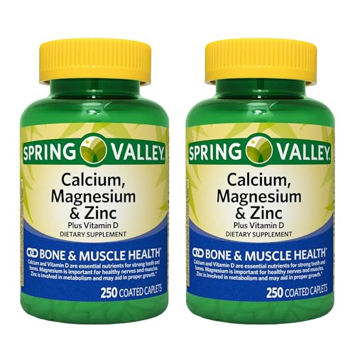 Calcium, Magnesium, Zinc Plus Vitamin D3, Dietary Supplement, 250 Count, (Pack of 2)