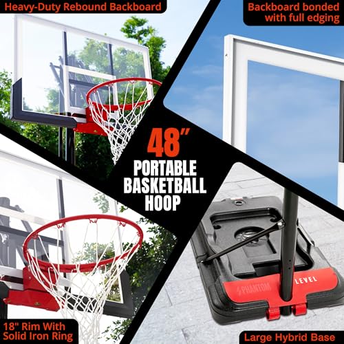 Image of Basketball Hoop 4.7-10ft Adjustable Portable Basketball Goals System with 44-48 Inch Angle Adjustable Backboard, for Youth and Adults Outdoor Indoor Use