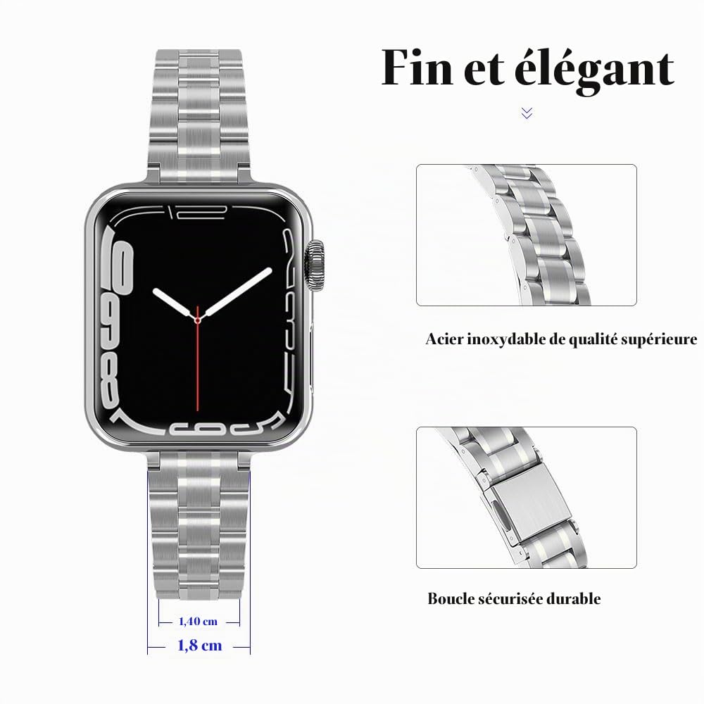 Bracelet compatible avec le Apple Watch 11 10 42mm pour femme, Band de réglable et fin et élancé en acier inox pour iWatch 11 10 42mm Montre, Argent