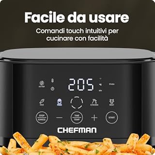 Friggitrice ad aria Chefman da 3,8 l, pasti facili e veloci, friggitrice aria piccola tecnologia Hi-Fry per maggiore croccantezza, comandi 4 preselezioni, cestello lavabile in lavastoviglie - Nero