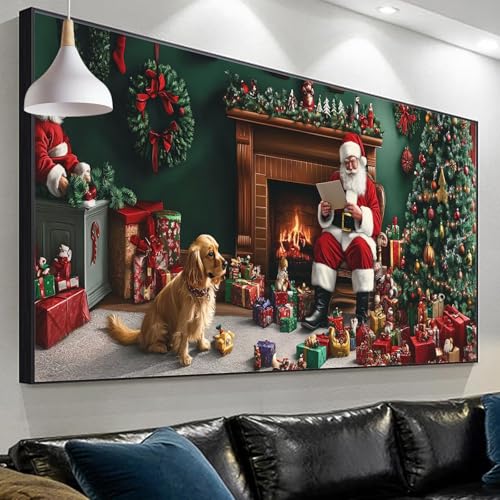 DIY Crystal Art Point de Croix Chien 150x50cm broderie diamant Noël adulte