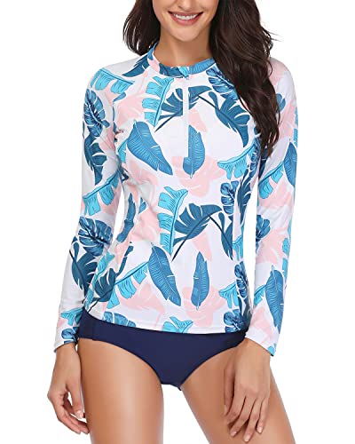 Daci Women Pink Blue 2 Piece Rash Guard Long Sleeve Zipper Bathing Suit With Bottom Built In Bra Swimsuit Upf 50 Xs #TOP3