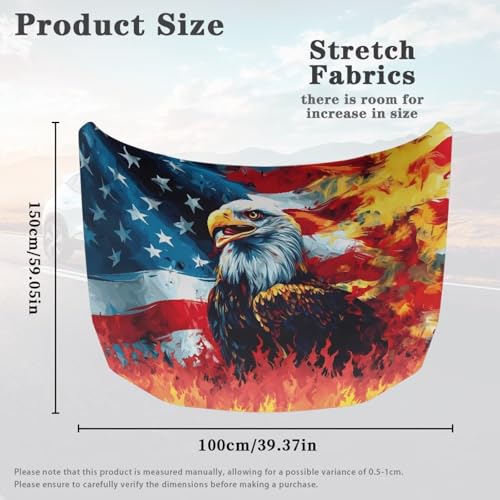Image of USA Flag Eagle Flame Car Hood Cover for Compact Car SUV Truck Minivan, 59x39 Inch Stretchable Patriotic Decorations Waterproof Automotive Exterior Accessories