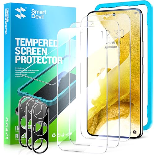 SMARTDEVIL (3+3 Pack for Samsung Galaxy S23 FE Screen Protector, Finger Print Reader Compatible, with Camera Lens Protector, Clear 9H Tempered Glass Film, Alignment Frame [Easy & Fast Installation]