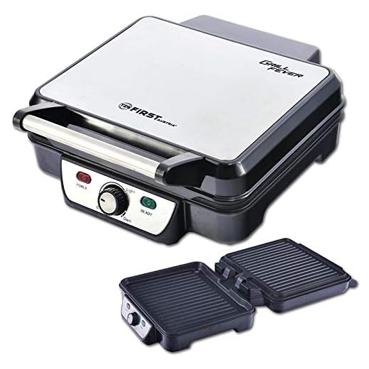 TZS First Austria Tischgrill, Elektrogrill für den Tischgebrauch, Grillplatte für Fleisch & Gemüse, Kontaktgrill mit Antihaftbeschichtung, regelbares Thermostat, 180°-Öffnung, Edelstahl, 1800 W