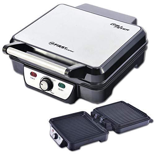 TZS First Austria Elektro-Tischgrill | Grillplatte für Fleisch & Gemüse | Kontaktgrill mit Antihaftbeschichtung | regelbares Thermostat | 1800 W