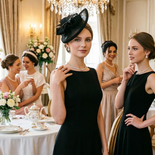 Image of DRESHOW Fascinators Hat Feather Headband Women's Fascinators Tea Party Headwear with Clip Flower Head Band for Girls & Women