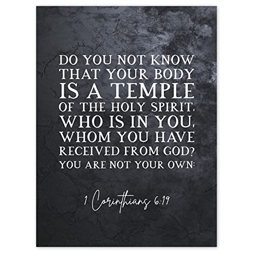 Artery8 1 Corinthians 6:19 Your Body is a Temple of the Holy Spirit Christian Bible Verse Quote Scripture Typography Premium Wall Art Canvas Print 18X24 Inch