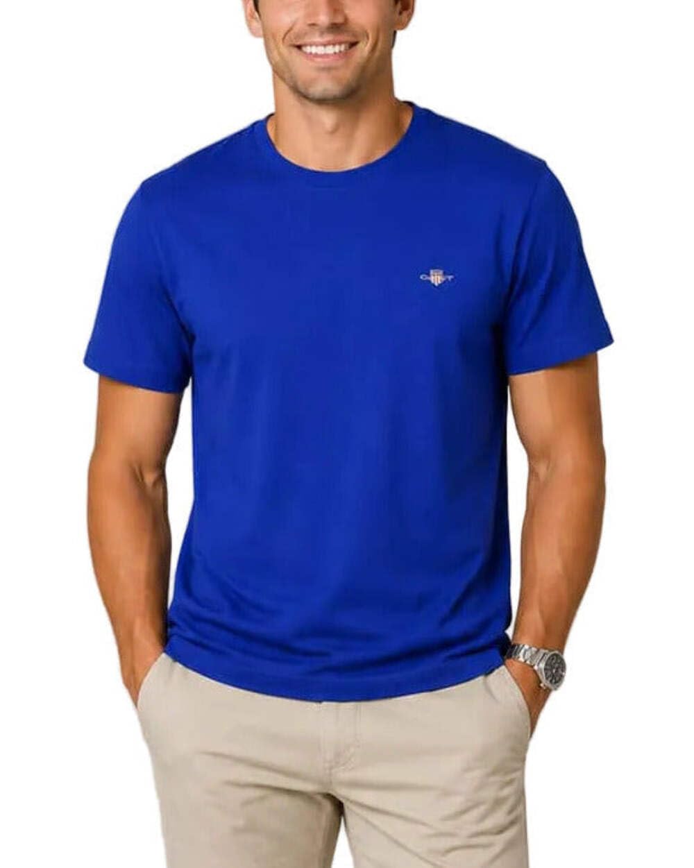 Gant Men's Blue Regular Fit Short Sleeve Shield Logo T-Shirt - 435 Crisp - 435 Crisp - L