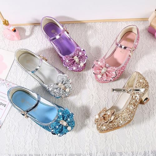 Girls Low Heels Bowknot Gold Children's Fashion Performance Comfortable Non-Slip Sequins Princess Shoes4