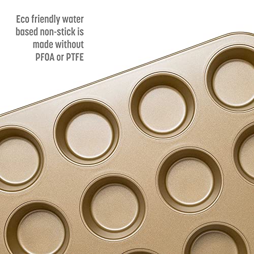 Goodful Nonstick Muffin Pan Set, Heavy Duty Carbon Steel With Quick Release Coating, Made Without Pfoa, Dishwasher Safe, 2-Pack Bakeware Set, 12-Cup, Champagne Gold #TOP4