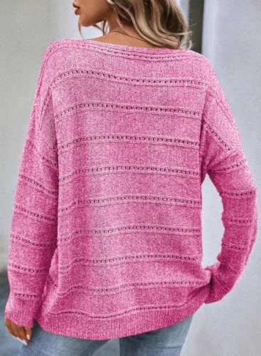 Image of SHEWIN Women's Sweaters Crew Neck Crochet Sweater Lightweight Knit Long Sleeve Tops Shirts Loose Fit Spring 2026