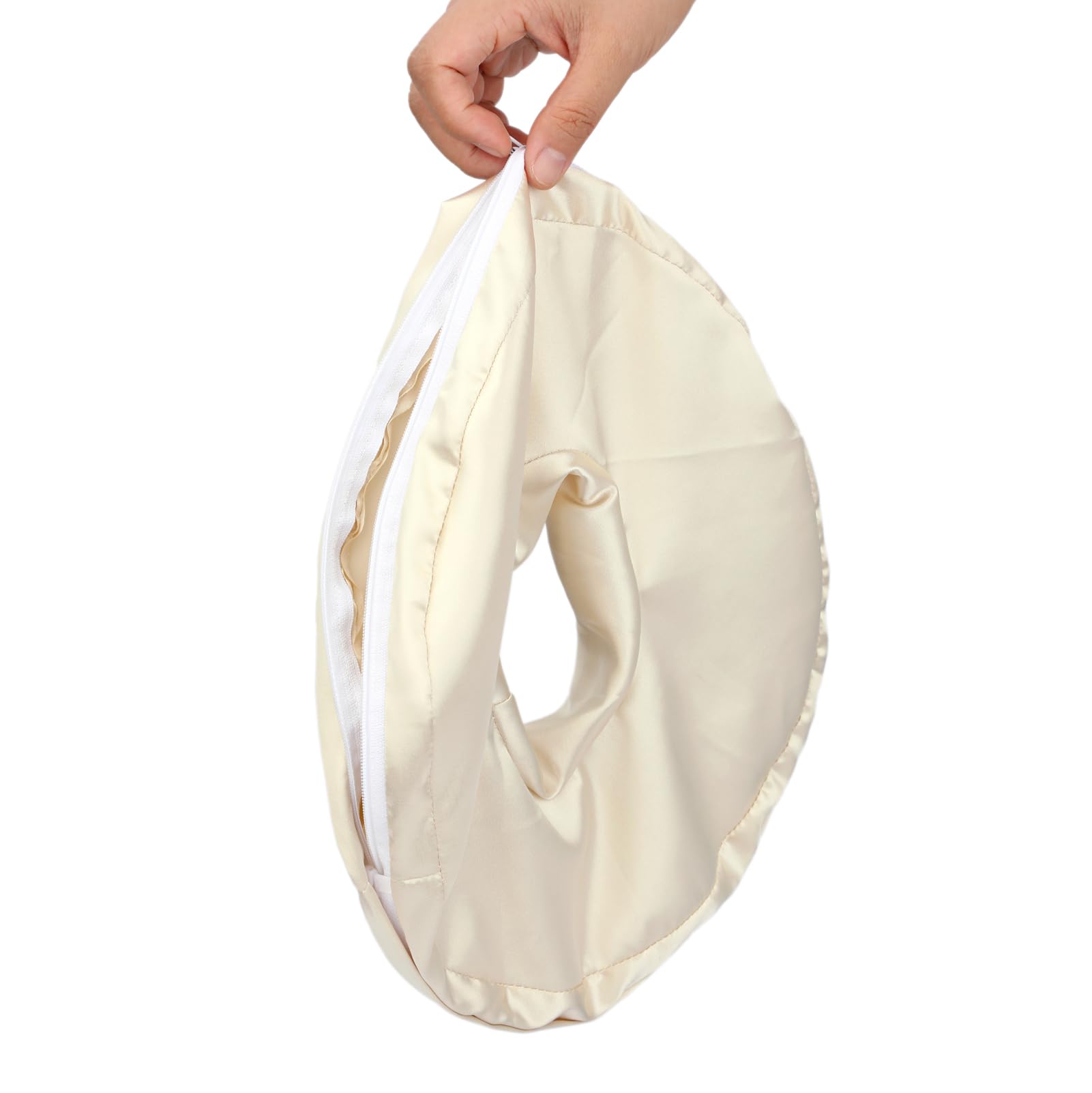 Washable Silky Satin Ear Piercing Pillow Cover, Removable Pillowcase Smooth Cooling Donut Pillow Case Hole for Ear Pain Relief CNH Sleeping Pressure Sore Side Sleepers Ear Guard Protector, Champagne