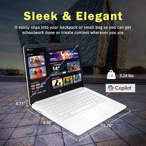 Image of HP 14 inch HD Display Laptop, Intel Celeron N4500, 4GB ram, 64GB eMMC, Intel UHD Graphics, Wi-Fi 6, 720p HD Camera, Media Card Reader, Win 11S, White (Renewed)