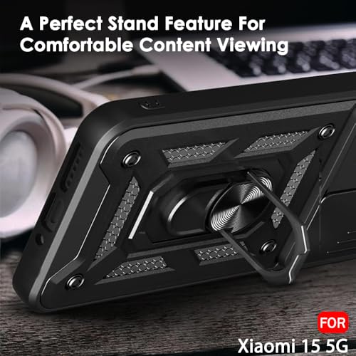 Image of TheGiftKart Tough Armor Bumper Back Cover Case for Xiaomi 15 5G | Kickstand & Ring Holder | 360 Degree Protection Back Cover Case for Xiaomi 15 5G (PC & TPU, Rotating Camera Cover, Black)