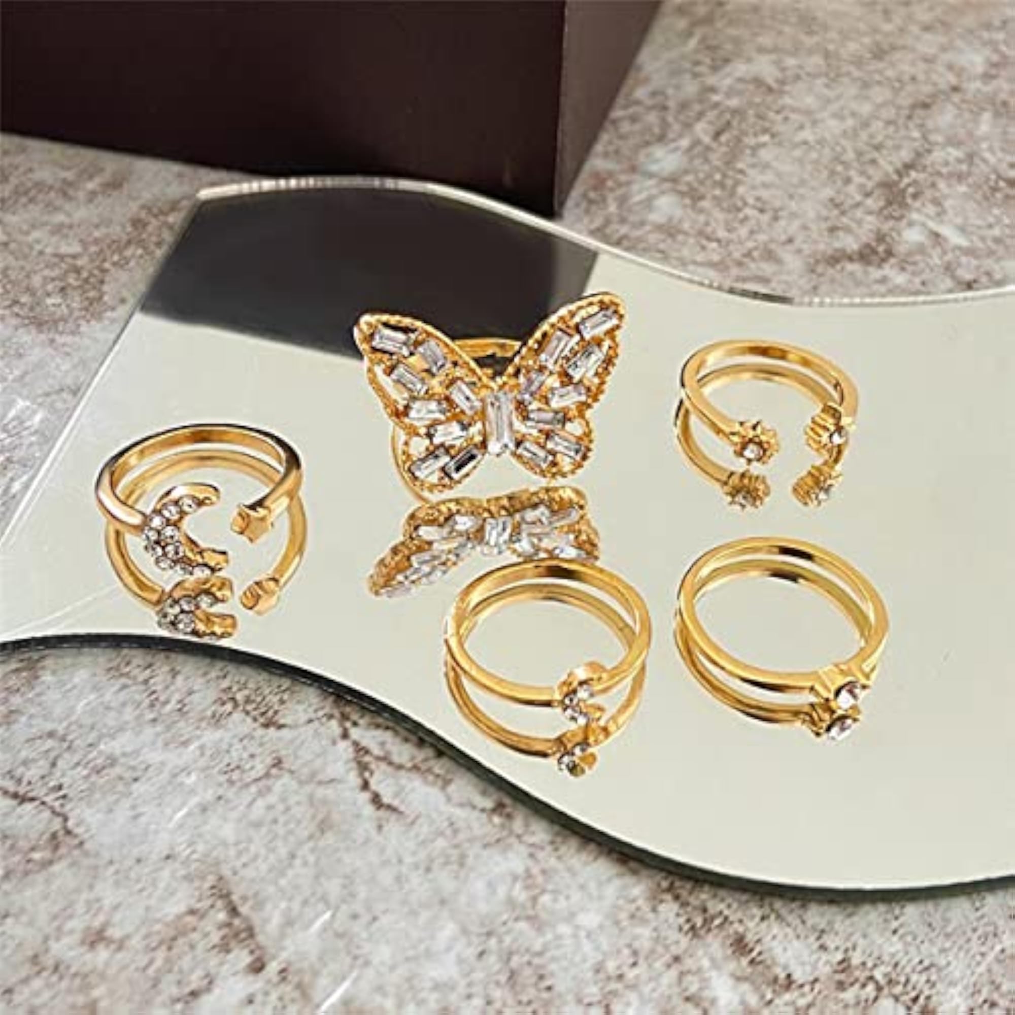 Vintage Floral Silver Plushy Rings Set