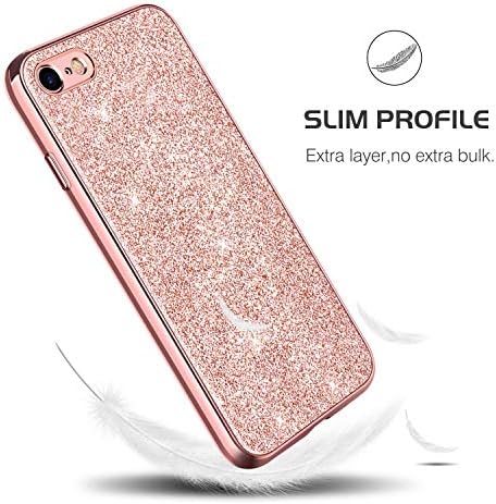 YINLAI iPhone SE 2020 Case,iPhone SE 2022 Case,iPhone 8 Case iPhone 7 Case Bling Glitter with Ring Holder Stand Protective Girls Women Phone Case for iPhone SE 3rd/SE 2nd/7/8,Rose Gold/Pink