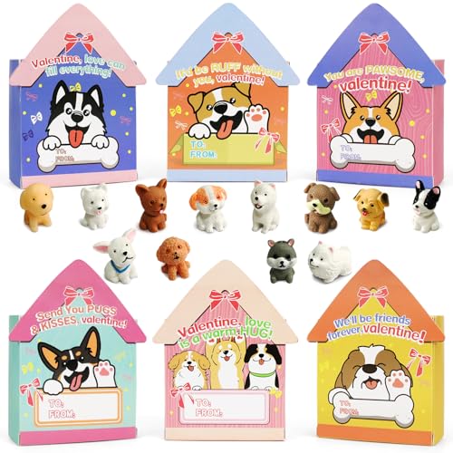 Cartes de Saint-Valentin avec figurines de chien pour éviter les bonbons aux fêtes d'école