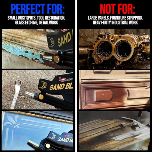 LE LEMATEC Portable Sand Blaster Gun for Small Projects - Required150PSI Air Compressor (4+ CFM) Detail Work, Rust Removal, Glass Etching - Black (AS118)