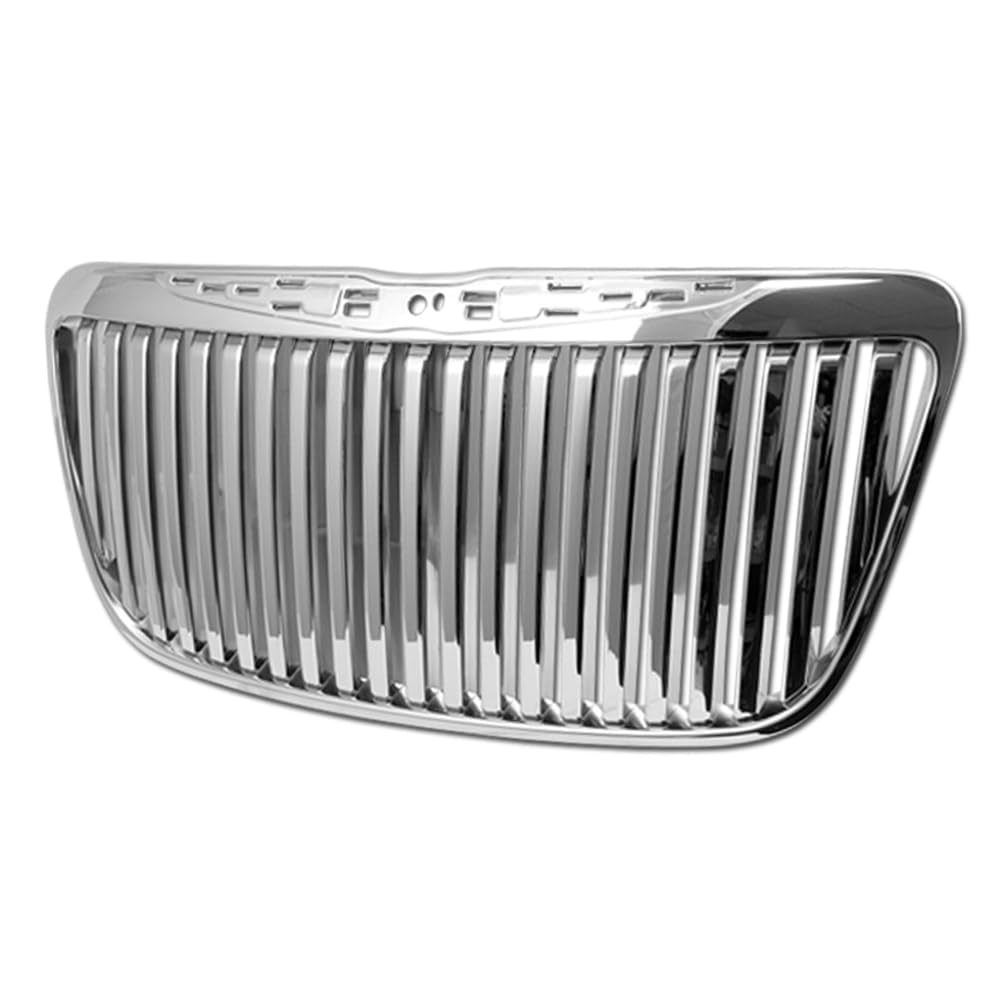 Luxury Vertical Front Hood Bumper Grille - Compatible With 2011-2014 Chrysler 300 300C All Models - Black ABS Replacement Mesh Grill Upgrade - Stylish Chrome Delete Front End Accessory