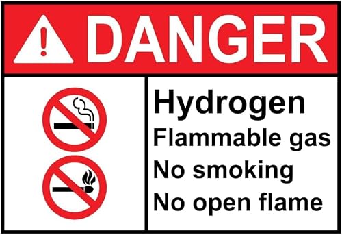 Danger Hydrogen Flammable Gas No Smoking Open Flame Rust Free Aluminum Tin Sign - Warning Decor with Pre-Drilled Holes for Indoor-Outdoor Lab Hydrogen Zone, Factory Gas Storage - 8x12 Inch​