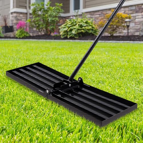Warmiehomy Lawn Leveling Rake, Heavy Duty Garden Rake With 114*25 CM Foldable Plate & 213CM Adjustable Handle, Lawn Leveler Garden Rake For Gardening, Soil, Yard Grass, Golf Field