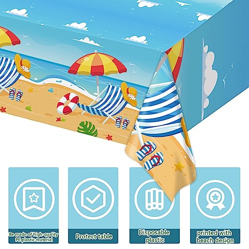 Image of Tevxj 3 Pieces Summer Beach Tablecloths for Hawaiian Decorations Plastic Disposable Pool Surfboard Party Table Covers for Rectangle Tables Birthday Baby Shower Party Supplies Favors, 54 x 108 Inches
