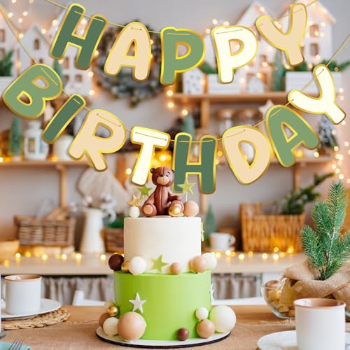 Image of TaoBary Happy Birthday Banner Sage Green Pre-strung Party Decor