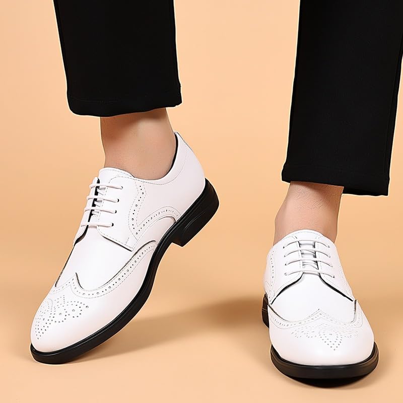 All-Match Mens Leather Shoes Genuine Leather Oxford Shoes Men Luxury Dress Shoes Slip On White Wedding Shoes Pointed Toe Lace-up Brogue2