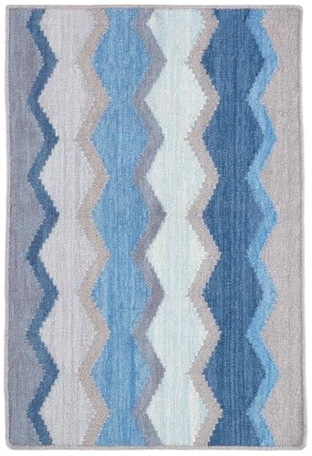 Dash and Albert Safety Net Blue Handwoven Wool Rug, 5 X 8 Feet, Multi Geometric Pattern - Premium Luxury Hotel Quality Soft Breathable Hypoallergenic Machine Washable Easy Care All Season