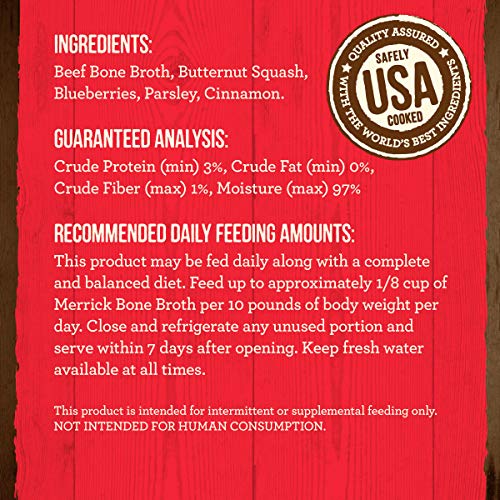 Image of Merrick Grain Free Beef Bone Broth Dog and Cat Food Topper, Premium Grain-Free Complement, 16 oz. Pouch