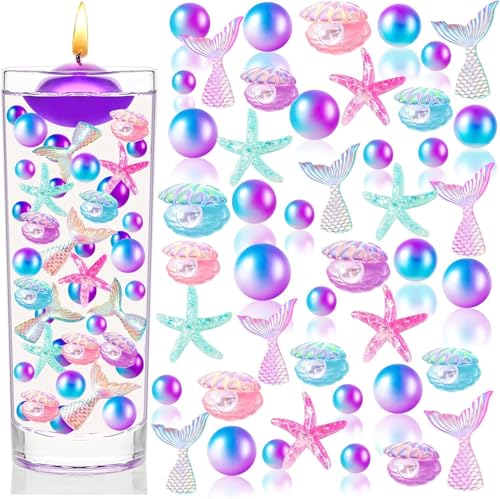 HTZNHXT 240 Pcs Mermaid Vase Filler, Summer Beach Shells Fish Tail Stelleroid Multicolor Pearl Bead for Table Centerpiece Room Home Decor
