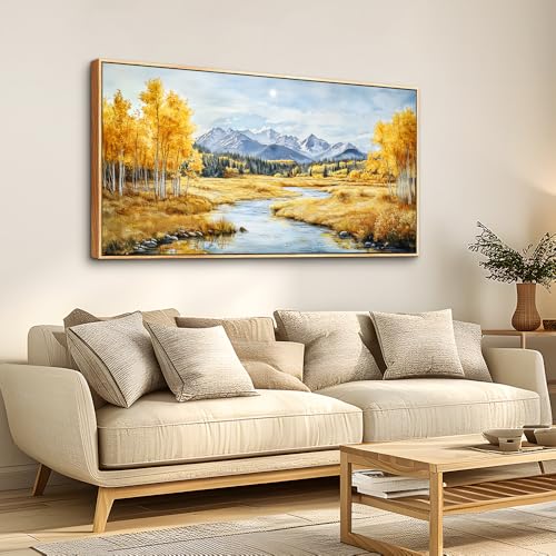 ERQINHUA Large Canvas Wall Art For Living Room Wall Decorations For Bedroom Pastoral Yellow Landscape Wood Framed Farmhouse Restaurant Wall Pictures Print Artwork Ready To Hang Home Decor 24"X48"