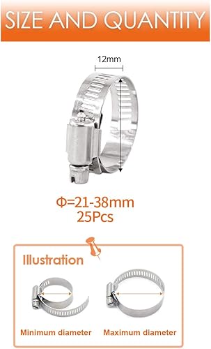 Miniatura 2 de Rustark Pinzas de abrazadera de manguera de engranaje helicoidal ajustables 21 a 1.496 in, kit surtido de abrazaderas para tubería de combustible,
