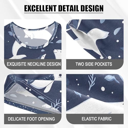 ALAZA Whale Bear Navy Blue Pajamas Set Short Sleeve Cotton Sleepwear Summer Pjs 2 Piece 5-14Y4