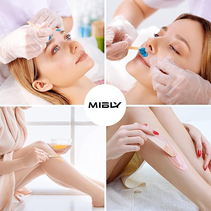 Image of Mibly 4 Style Pack of 600 Assorted Wooden Wax Sticks for Body Legs Face and Small Medium Large Sizes Eyebrow Waxing Applicator Spatulas for Home and Spa Usage (Assorted Pack of 600)