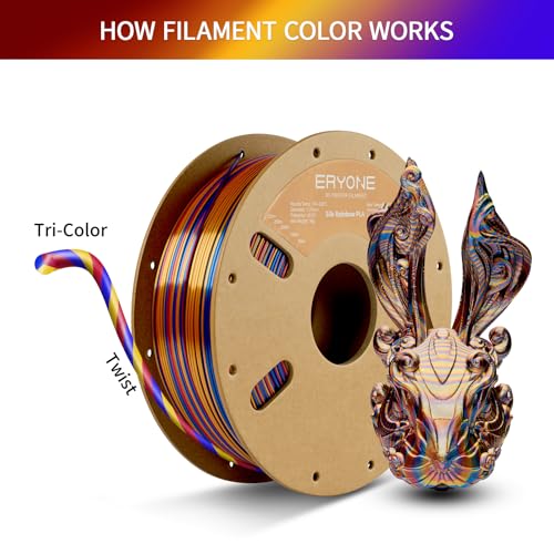 Image of ERYONE Twist Rainbow 3D Printer PLA Filament 1.75 + /-0.03mm, Shiny Multicolor Filament PLA 1KG(2.2LBS), Shadow(Red Gold Blue)