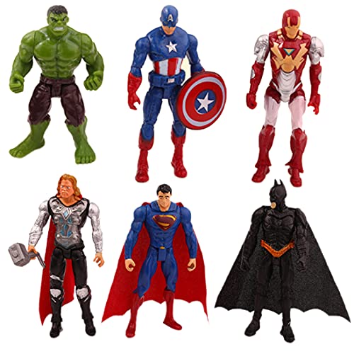 Lot de 6 mini décorations de super-héros Wopin - Décoration d'anniversaire de super-héros Avengers - Décoration de gâteau d'anniversaire pour enfants - Dessin animé - Décoration de fête