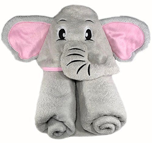Image of Elephant Hooded Bath Towel | Premium Cotton | For Baby, Infant, Toddler, Kids, Boy, or Girl | Extra Large Pink and Grey | Baby Shower