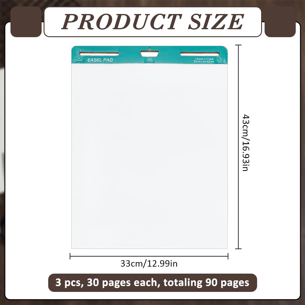 WADORN Klebrige Flipchart Blöcke, 43x33cm Selbstklebendes Flipchart Weißes Papier mit Klebriger Rückseite Super Kleber und Einlaufresistent für Klassenzimmer Büro, 30 Blätter/Block, 3 Blöcke