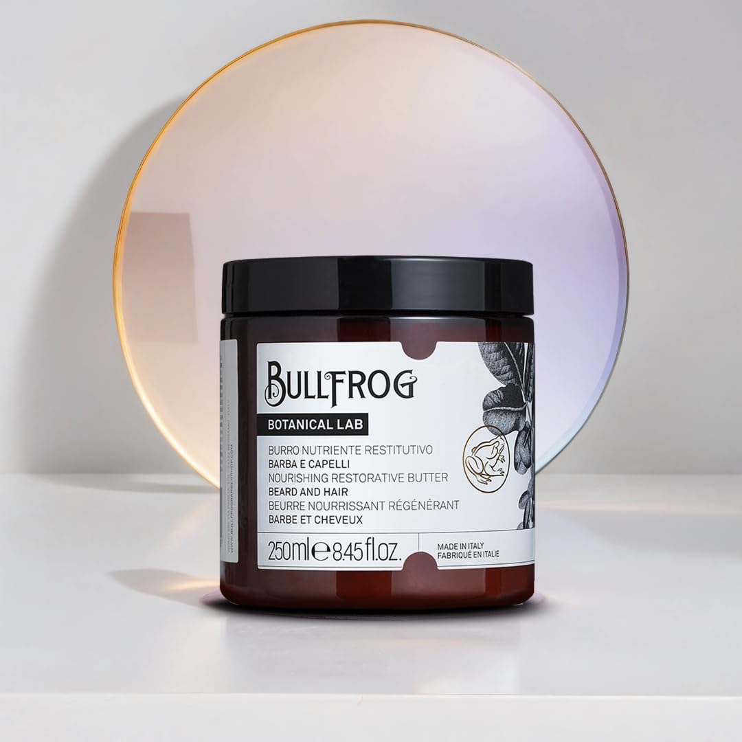 Bullfrog - Burro Nutritivo Restitutivo – Bálsamo para Cabello y Barba, Nutritivo y Suavizante, Fórmula con Pistacho y Almendra, 97,2% Ingredientes Naturales, 250 ml