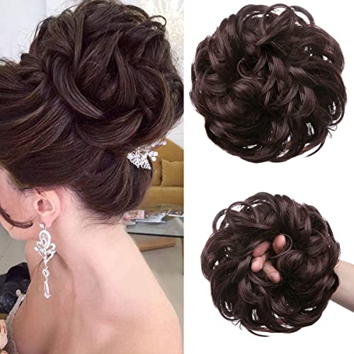 JJstar Grande Chignon Finto per Capelli, Chignon Facile per Capelli Elastico Capelli Finti Ondulato Capelli Veri Coda di Cavallo Pezzo di Capelli Spessi Updo per Donne Ragazze (Marrone castagna)