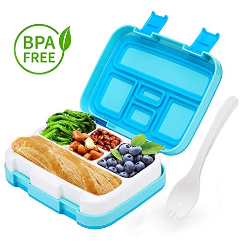 LAKIND Fambrera Infantil, Lunch Box, con 5 Compartimentos Fiambrera, Bento Box Sostenible, para Microondas y Lavavajillas. (Azul)