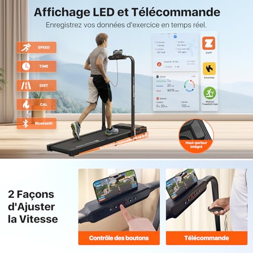 Mobvoi Home Tapis de Course Plus Pliable, 3 en 1Tapis de Marche électrique, 2,5HP, Large Surface 42cm, 12 km/h Machine de Marche pour la Maison, Le Bureau,Haut-Parleur,120 kg – Image 4
