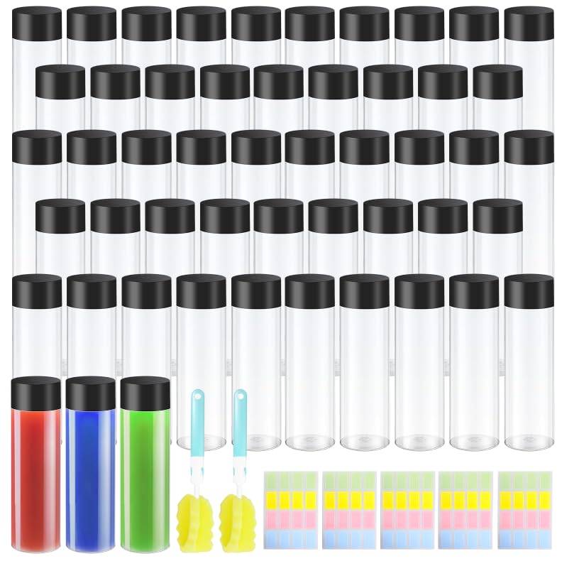 48 Pcs Clear Plastic Bottles 12 oz Empty Sensory Bottle with Caps Leakproof Drink Container Reusable Plastic Juice Bottles for Crafts Classroom Party Supplies (Black Lid)