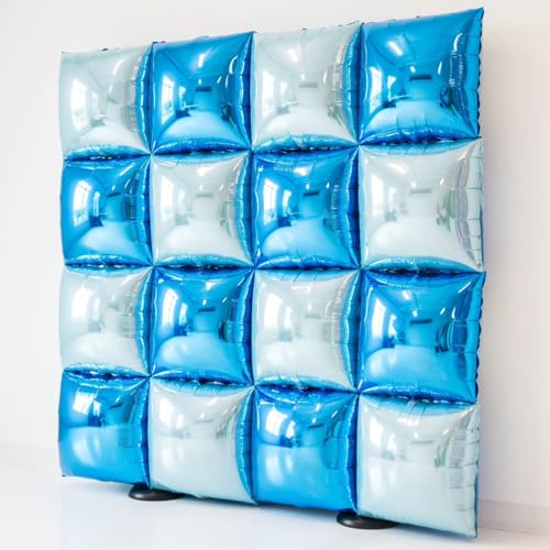Image of Metallic Navy Blue and Pearl Blue Double Sided Square Foil Balloons Wall,19 Inches Blue Chrome Foil Balloons Tunnel Arch Kit for Bachelorette,Anniversary,Wedding,Birthday Party Background Decoration