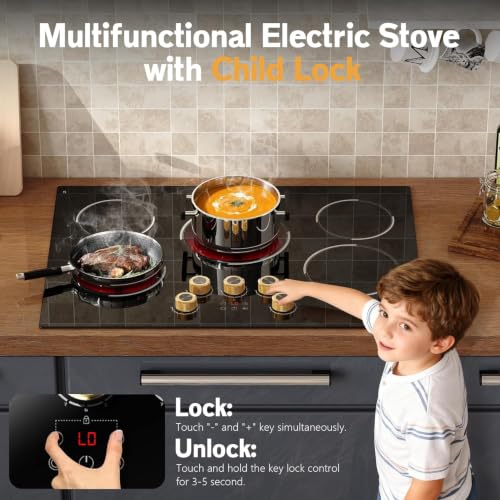 Image of 30 Inch Electric Cooktop, 5 Burner Ceramic, 220-240V Hardwired, No Plug