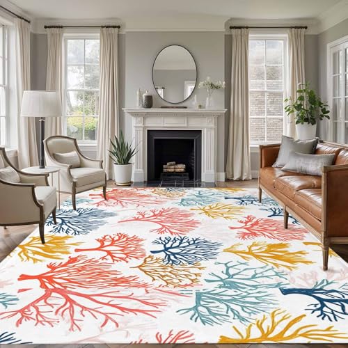 5 x 7 Ft Area Rug for Bedroom, Ocean Coral