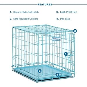 MidWest Homes for Pets Single Door Blue Folding Metal Dog Crate w/ Divider Panel, Floor Protecting ‘Roller’ Feet & Leak Proof Plastic Tray, 24L x 18W x 19H Inches, Small Dog Breed