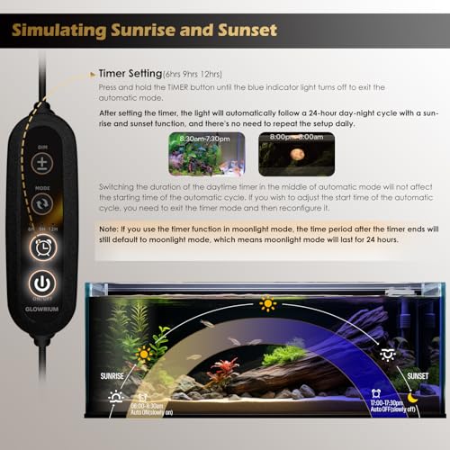 Image of GLOWRIUM Aquarium Light, LED Fish Tank Light with Timer, Full Spectrum Freshwater Planted Aquarium Grow Lights with Moon Lights, Brightness Adjustable, Daylight /Moonlight Mode, Auto On /Off (18-23 in)